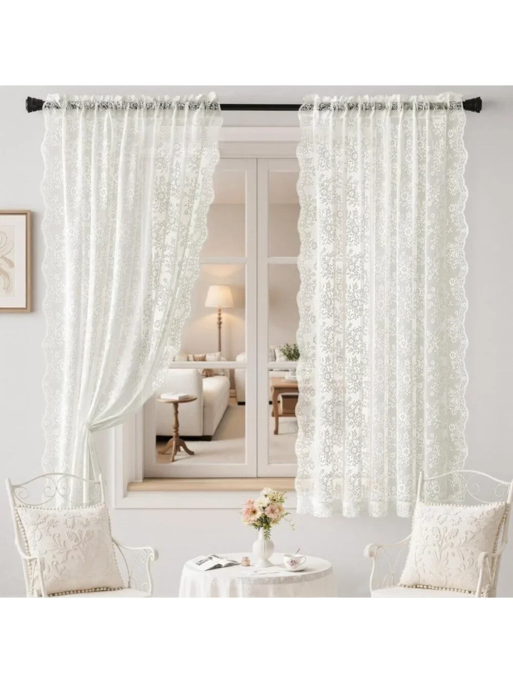Vintage Lace Curtains - 2 Panels, 63